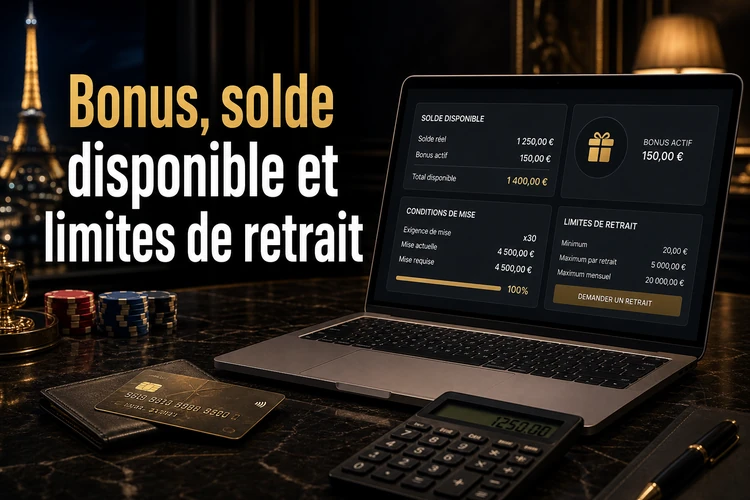 Bonus, solde disponible et limites de retrait